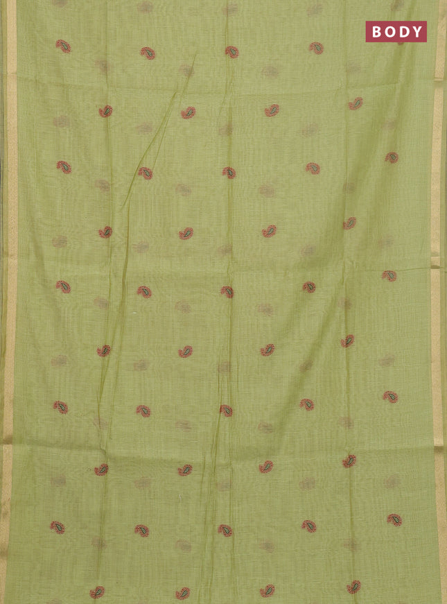 Jamdhani cotton saree pista green with thread woven buttas and jamdhani pallu
