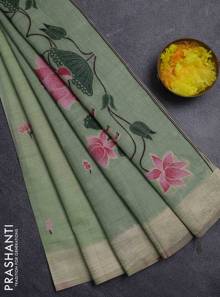 Jamdhani cotton saree pista green and green with thread & zari woven buttas and pichwai pallu
