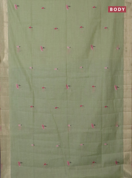 Jamdhani cotton saree pista green and green with thread & zari woven buttas and pichwai pallu