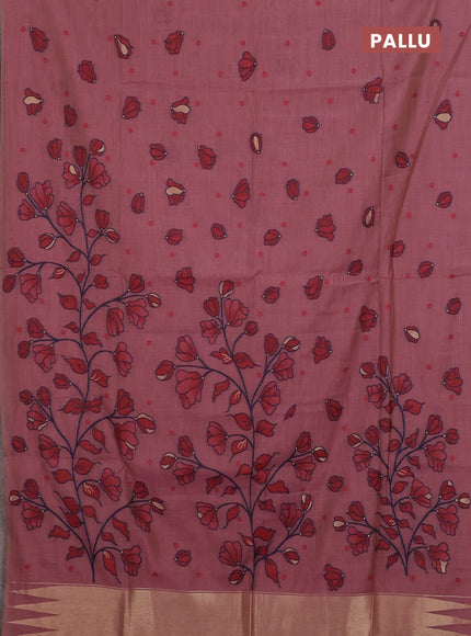 Jamdhani cotton saree mauve pink and maroon with thread & zari woven buttas and jamdhani pallu