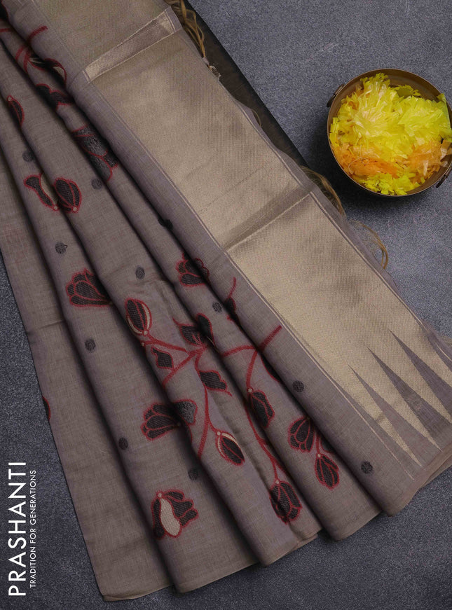 Jamdhani cotton saree grey shade and black with thread & zari woven buttas and jamdhani pallu