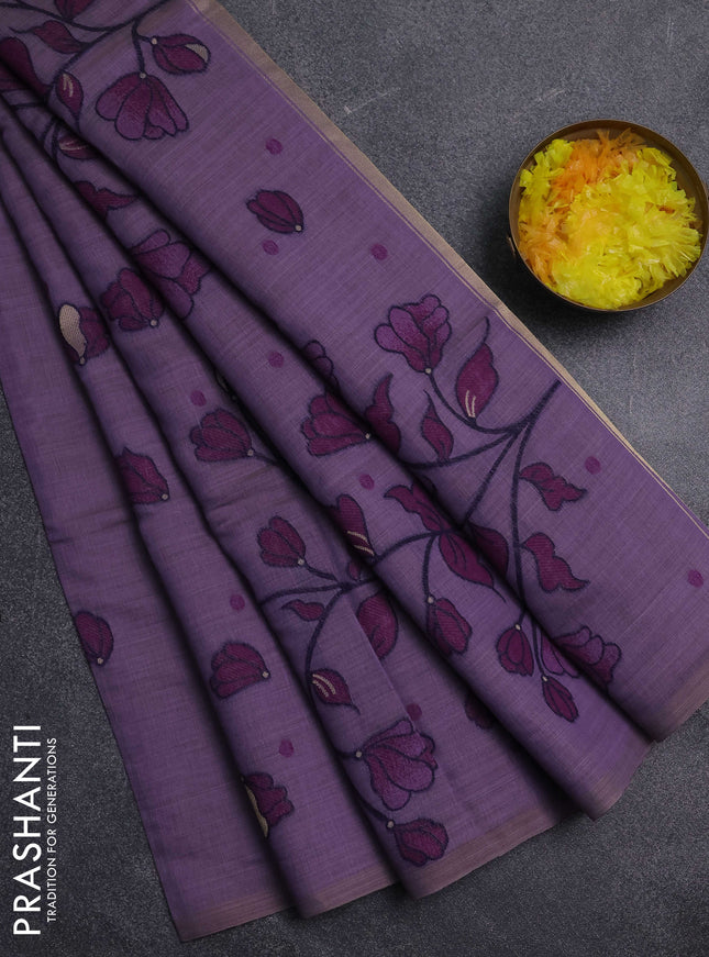 Jamdhani cotton saree pastel purple and purple with thread & zari woven buttas and jamdhani pallu
