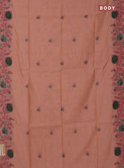 Jamdhani cotton saree pale orange with thread woven buttas and jamdhani pallu