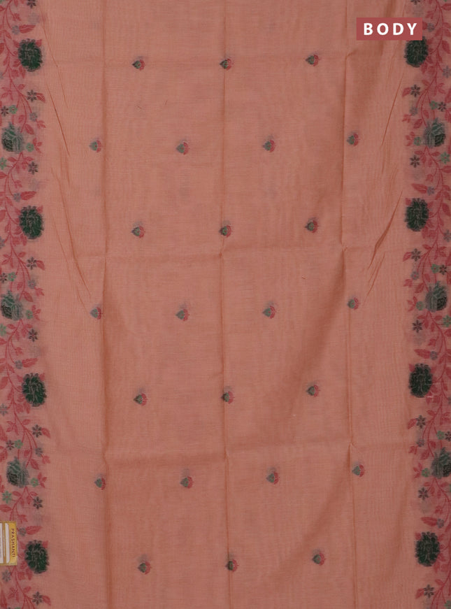 Jamdhani cotton saree pale orange with thread woven buttas and jamdhani pallu