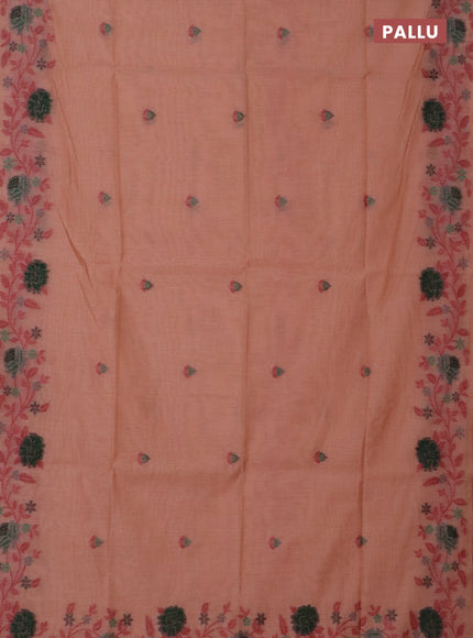Jamdhani cotton saree pale orange with thread woven buttas and jamdhani pallu