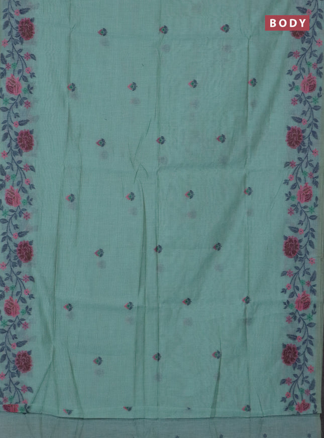 Jamdhani cotton saree teal green shade with thread woven buttas and jamdhani pallu