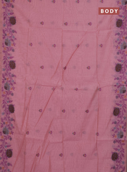 Jamdhani cotton saree peach pink with thread woven buttas and jamdhani pallu