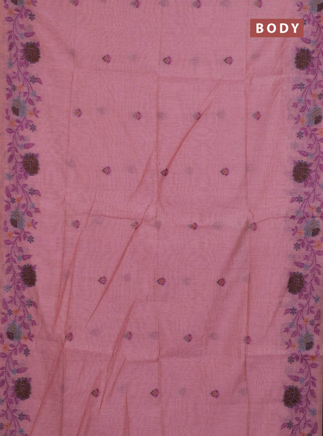 Jamdhani cotton saree peach pink with thread woven buttas and jamdhani pallu