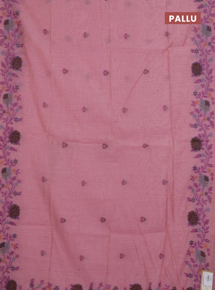 Jamdhani cotton saree peach pink with thread woven buttas and jamdhani pallu
