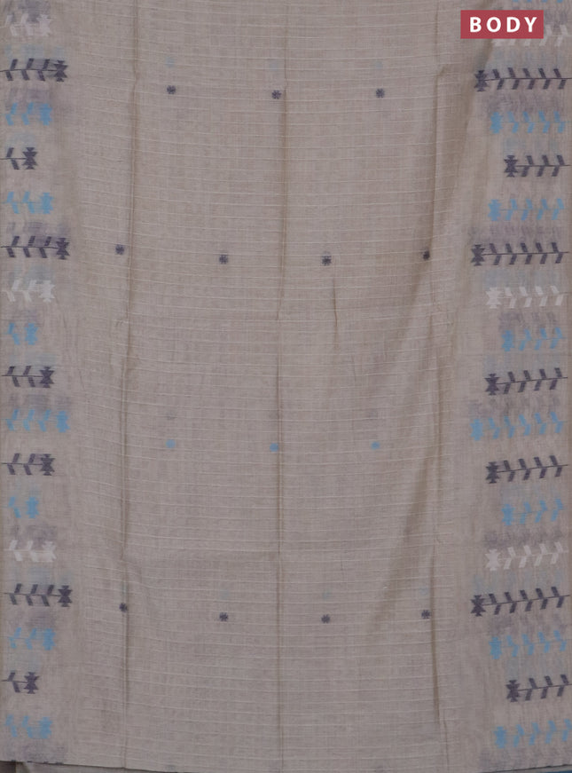 Jamdhani cotton saree beige and teal blue with thread woven buttas and jamdhani pallu
