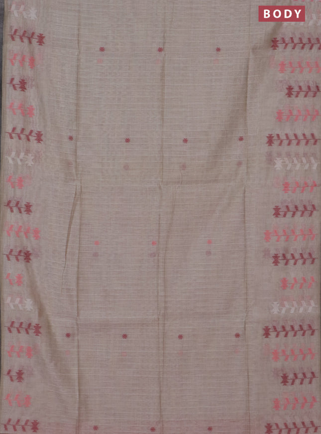 Jamdhani cotton saree beige and orange with thread woven buttas and jamdhani pallu