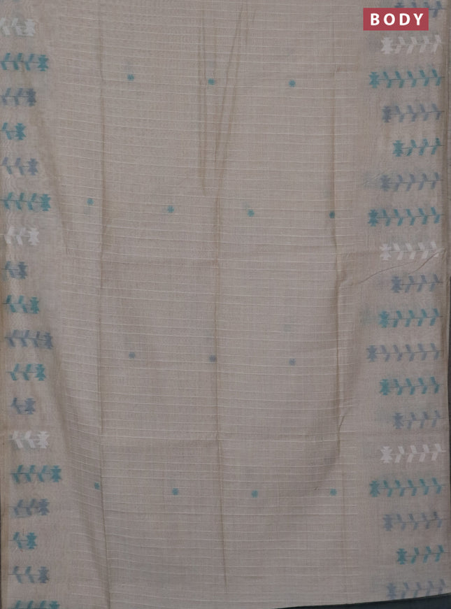 Jamdhani cotton saree beige and teal green with thread woven buttas and jamdhani pallu