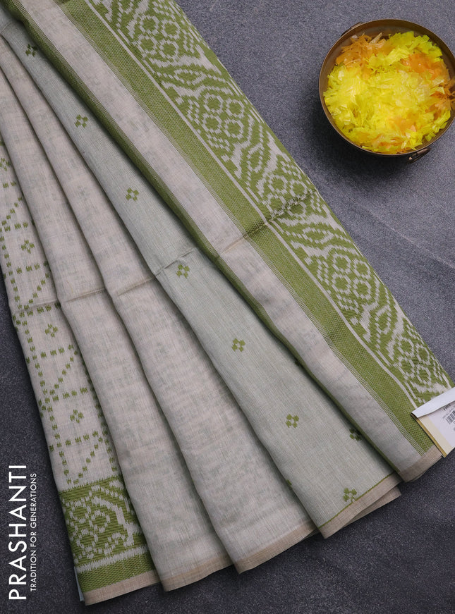Jamdhani cotton saree beige and mehendi green with allover thread weaves and jamdhani pallu