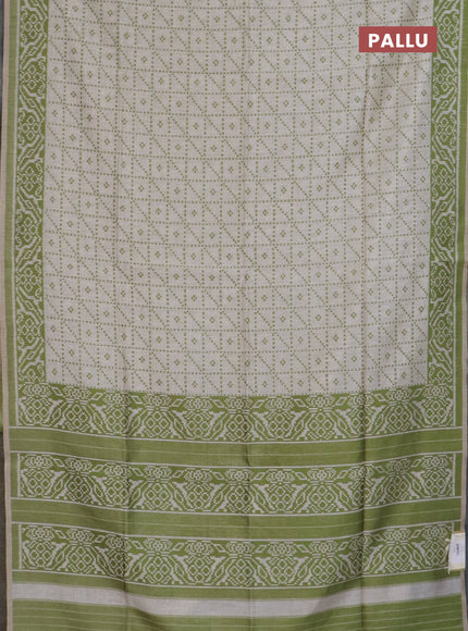 Jamdhani cotton saree beige and mehendi green with allover thread weaves and jamdhani pallu