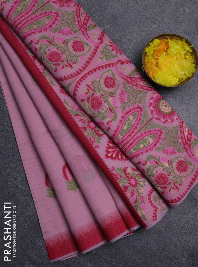 Jamdhani cotton saree peach pink and pink with thread woven buttas and jamdhani pallu