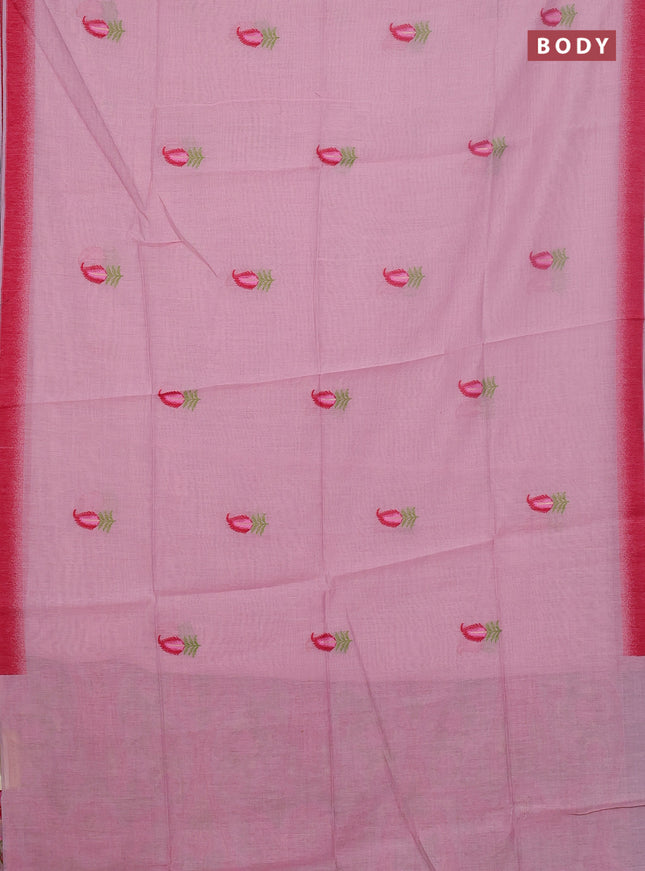 Jamdhani cotton saree peach pink and pink with thread woven buttas and jamdhani pallu