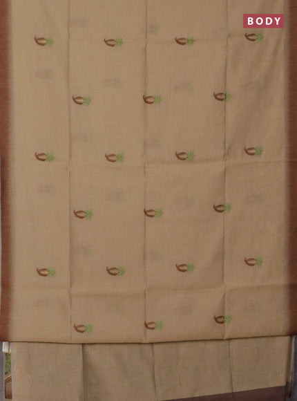 Jamdhani cotton saree sandal and grey with thread woven buttas and jamdhani pallu