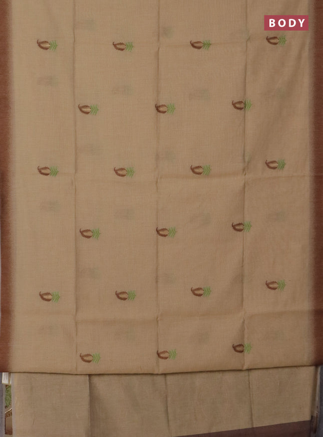 Jamdhani cotton saree sandal and grey with thread woven buttas and jamdhani pallu