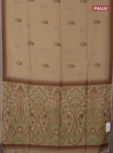 Jamdhani cotton saree sandal and grey with thread woven buttas and jamdhani pallu