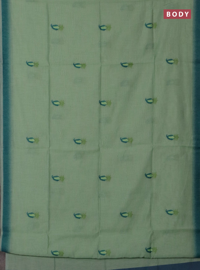 Jamdhani cotton saree pastel green and green with thread woven buttas and jamdhani pallu