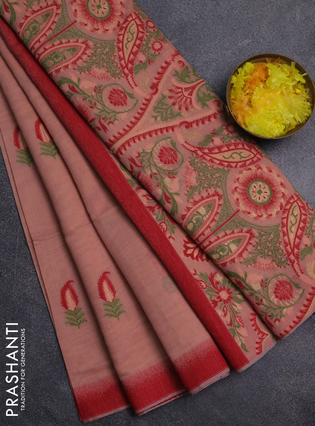 Jamdhani cotton saree peach orange and red with thread woven buttas and jamdhani pallu