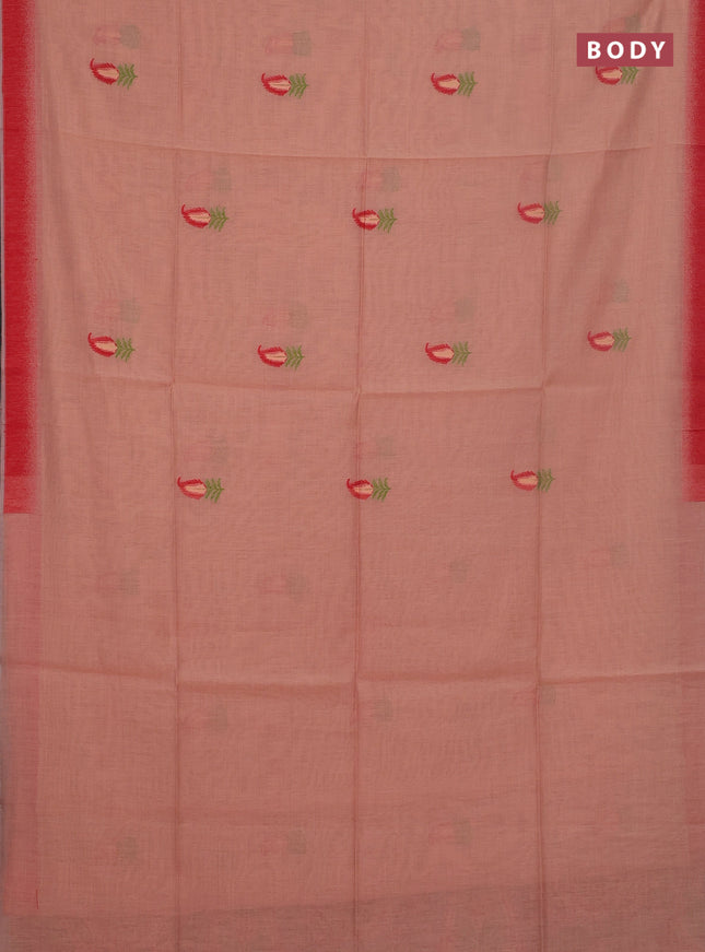 Jamdhani cotton saree peach orange and red with thread woven buttas and jamdhani pallu