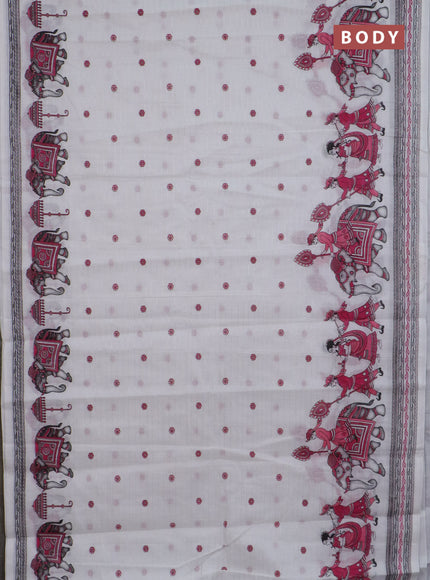 Chirala cotton saree off white and pink with allover zari stripe & butta prints and printed border