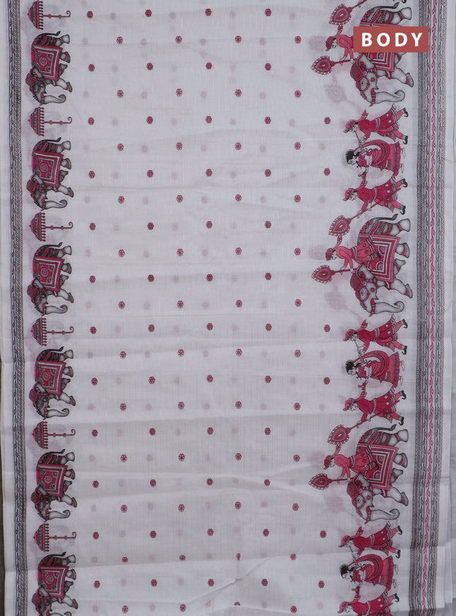 Chirala cotton saree off white and pink with allover zari stripe & butta prints and printed border