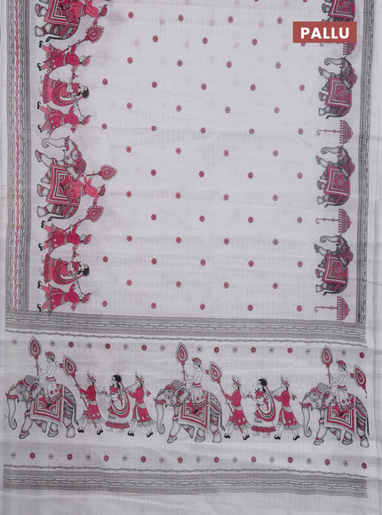 Chirala cotton saree off white and pink with allover zari stripe & butta prints and printed border