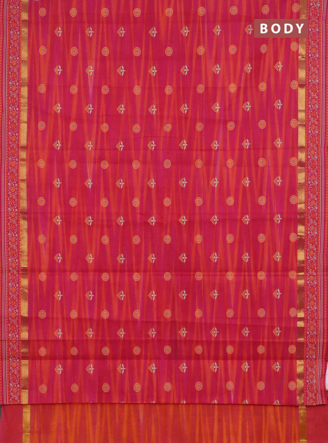 Chirala cotton saree orange and pink with allover ikat weaves & butta prints and zari woven printed border