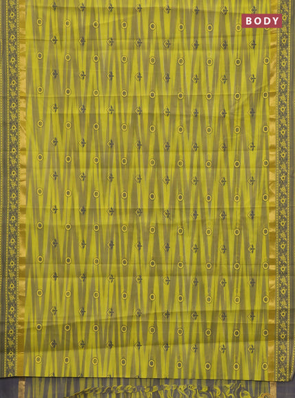 Chirala cotton saree yellow and grey shade with allover ikat weaves & butta prints and zari woven printed border