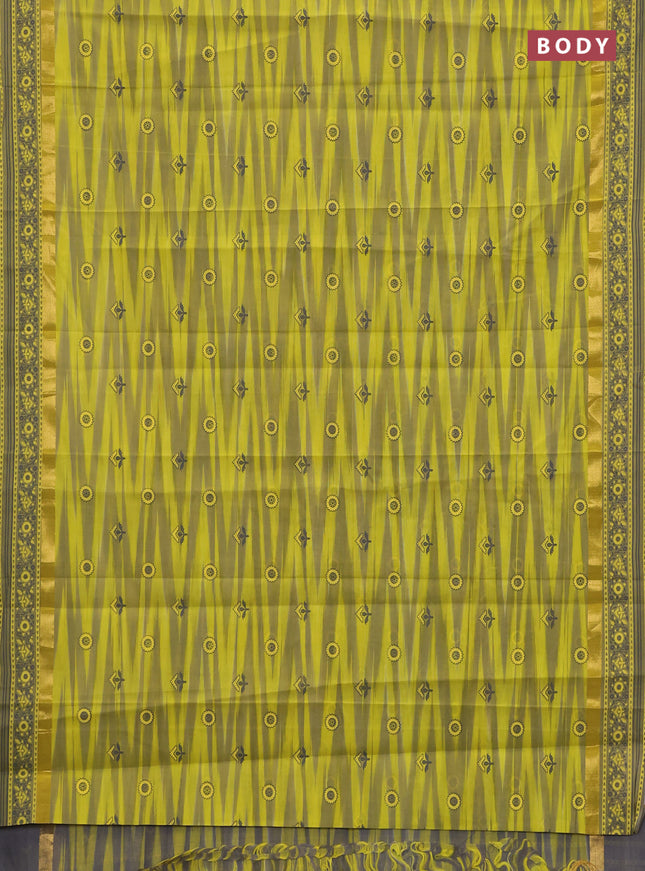 Chirala cotton saree yellow and grey shade with allover ikat weaves & butta prints and zari woven printed border