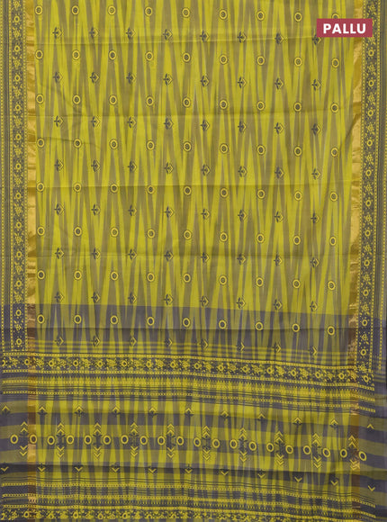 Chirala cotton saree yellow and grey shade with allover ikat weaves & butta prints and zari woven printed border