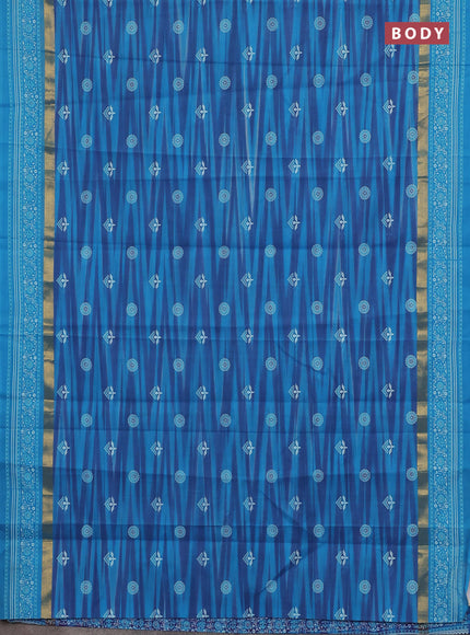 Chirala cotton saree blue and light blue with allover ikat weaves & butta prints and zari woven printed border