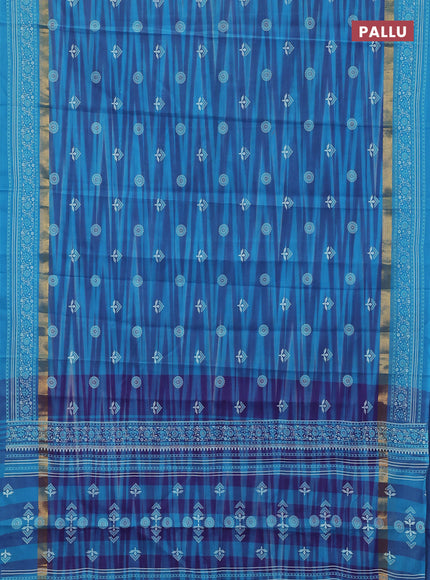Chirala cotton saree blue and light blue with allover ikat weaves & butta prints and zari woven printed border