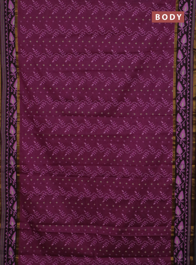 Chirala cotton saree purple and coffee brown with allover prints and printed border