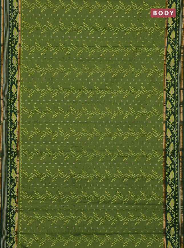 Chirala cotton saree light green and green with allover prints and printed border