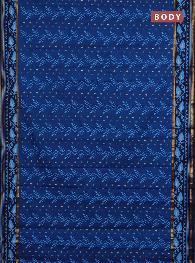 Chirala cotton saree peacock blue and navy blue with allover prints and printed border