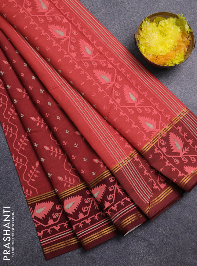 Chirala cotton saree maroon shade and maroon with allover prints and printed border