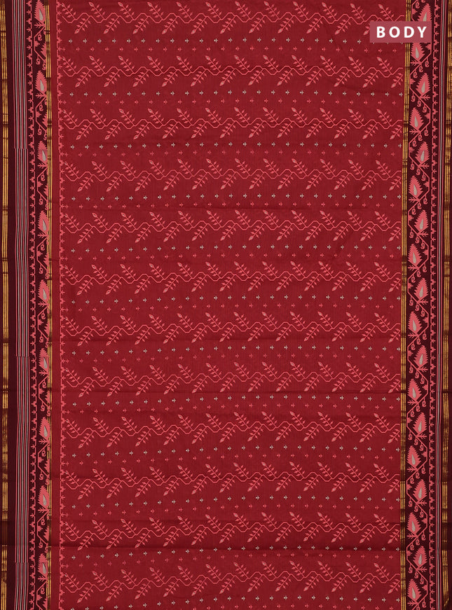 Chirala cotton saree maroon shade and maroon with allover prints and printed border