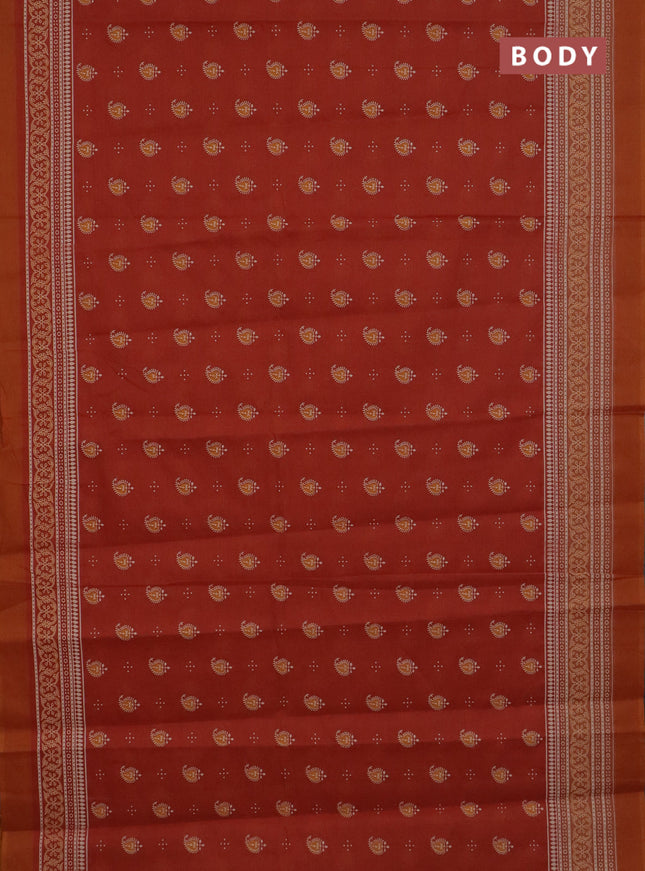 Chirala cotton saree rustic orange and dark mustard with allover butta prints and printed border