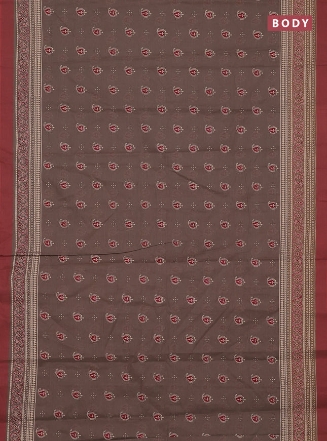 Chirala cotton saree grey and dark peach with allover butta prints and printed border