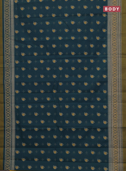 Chirala cotton saree peacock green and mustard yellow with allover butta prints and printed border