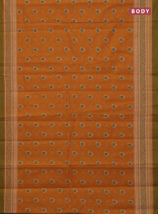 Chirala cotton saree mustard yellow and green with allover butta prints and printed border