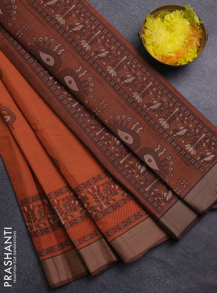 Chirala cotton saree rustic orange and brown with butta prints and printed woven border