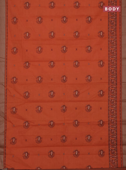 Chirala cotton saree rustic orange and brown with butta prints and printed woven border