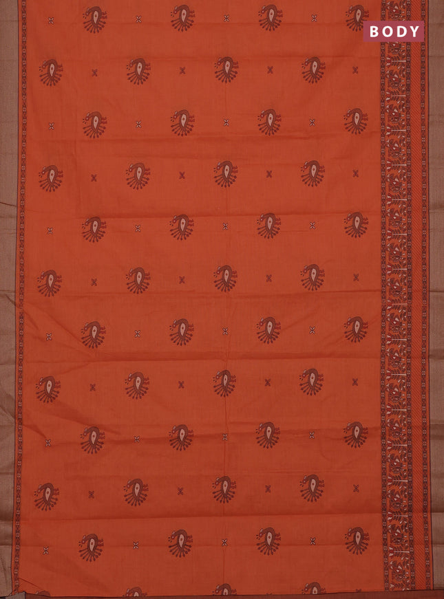 Chirala cotton saree rustic orange and brown with butta prints and printed woven border