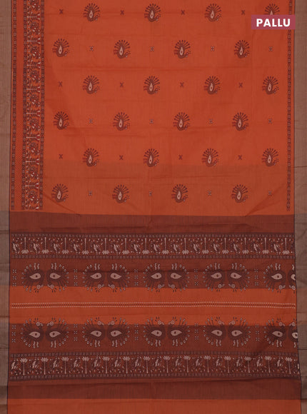 Chirala cotton saree rustic orange and brown with butta prints and printed woven border