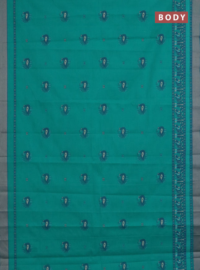 Chirala cotton saree teal green and blue with butta prints and printed woven border