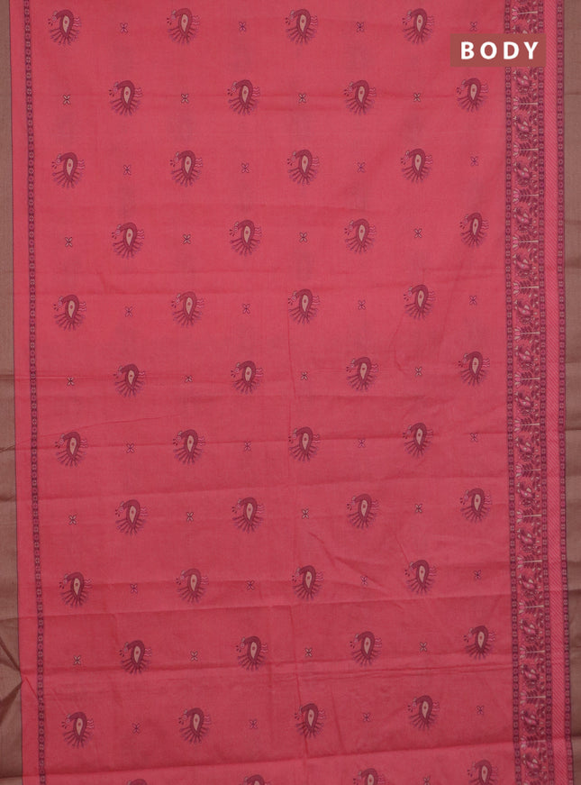 Chirala cotton saree peach pink and pastel maroon with butta prints and printed woven border